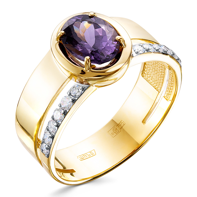 Кольцо, золото, микс с полудрагоценными камнями, 01-4490